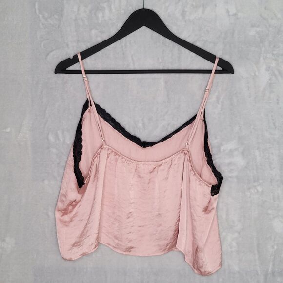 FULL TILT Silky Pink Cami Top Size XXL Lace Trim Coquette Cropped Y2K - Picture 4 of 7